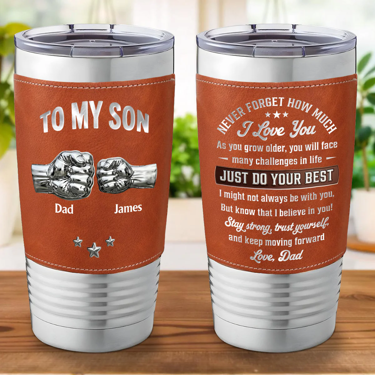 To My Son I Believe In You - Personalized Custom Leather Tumbler - Image 5