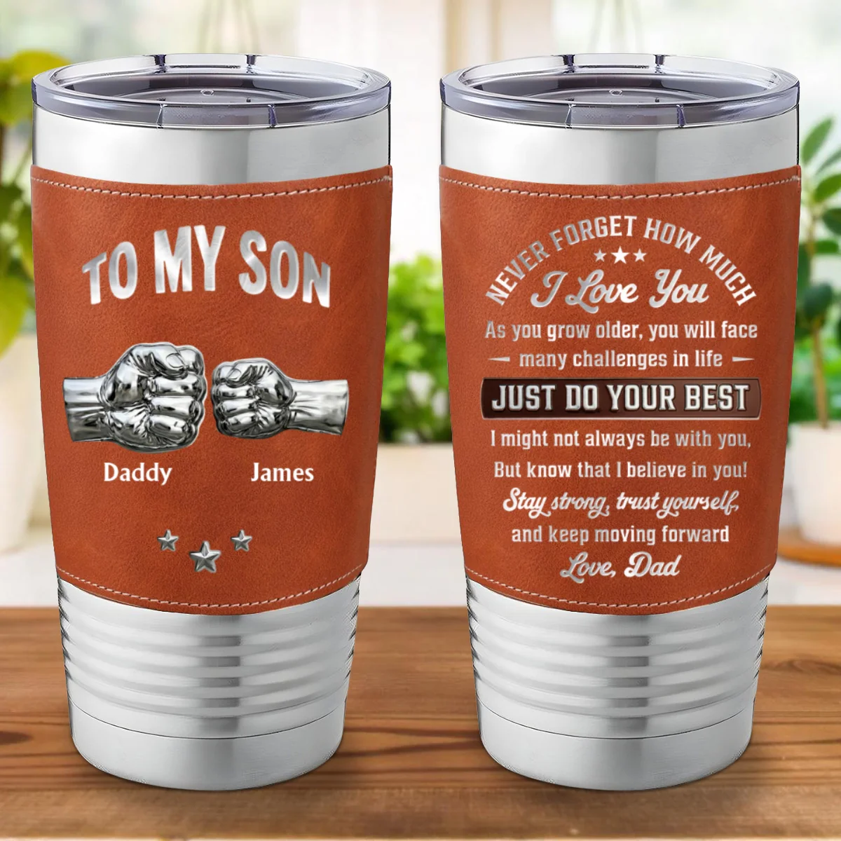 To My Son I Believe In You - Personalized Custom Leather Tumbler - Image 6
