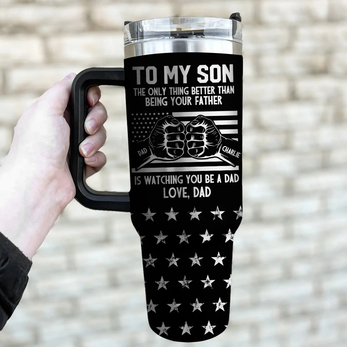 To My Son - Personalized Custom Engraved 40oz Tumbler With Handle - Image 3