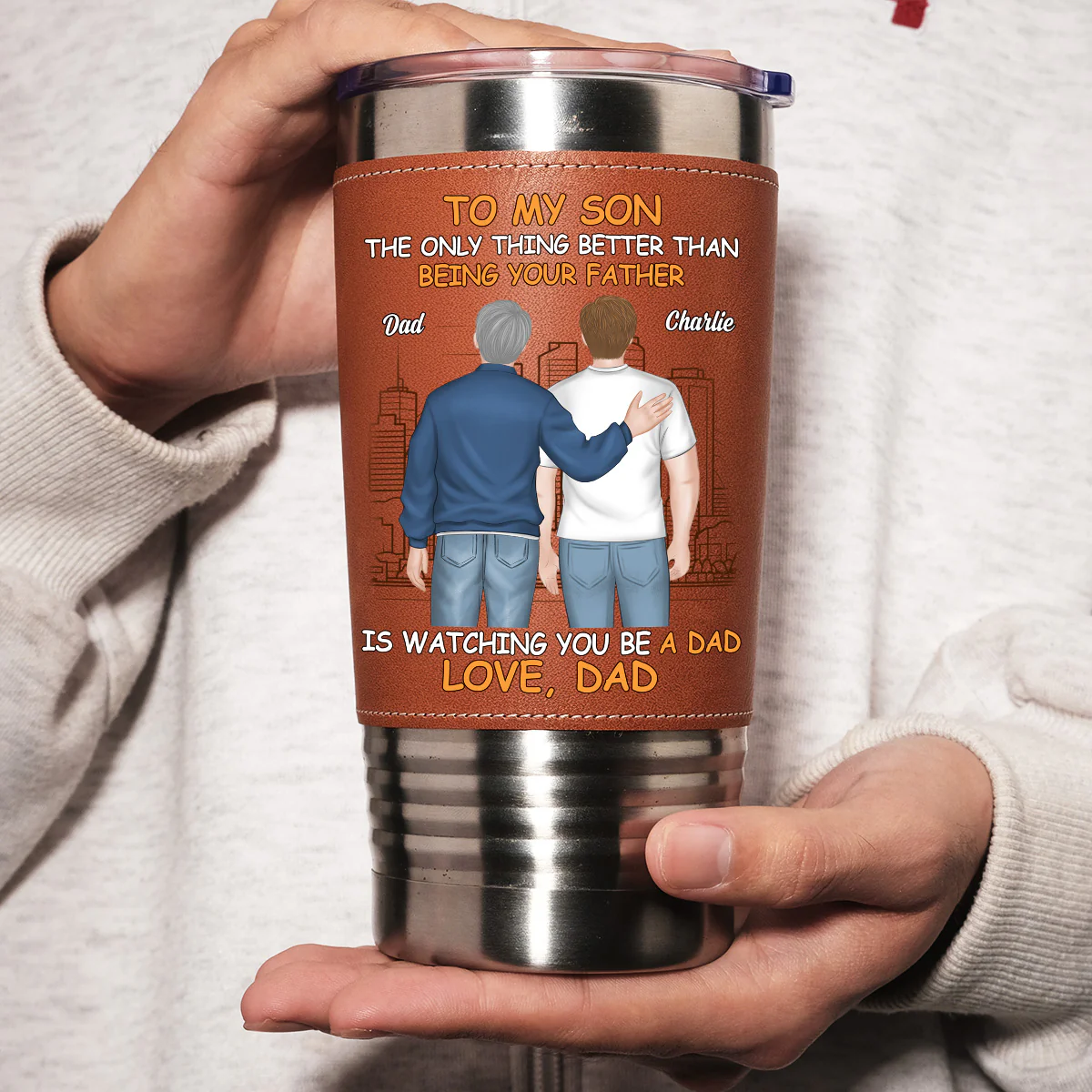 To My Son - Personalized Custom Leather Tumbler - Image 4