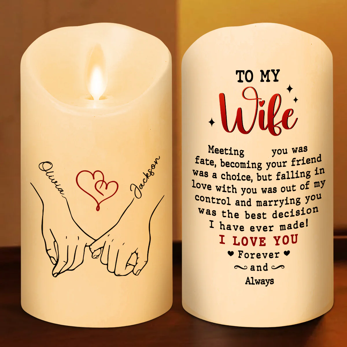 To My Wife I Love You Forever And Always - Personalized Custom LED Candle - Image 2