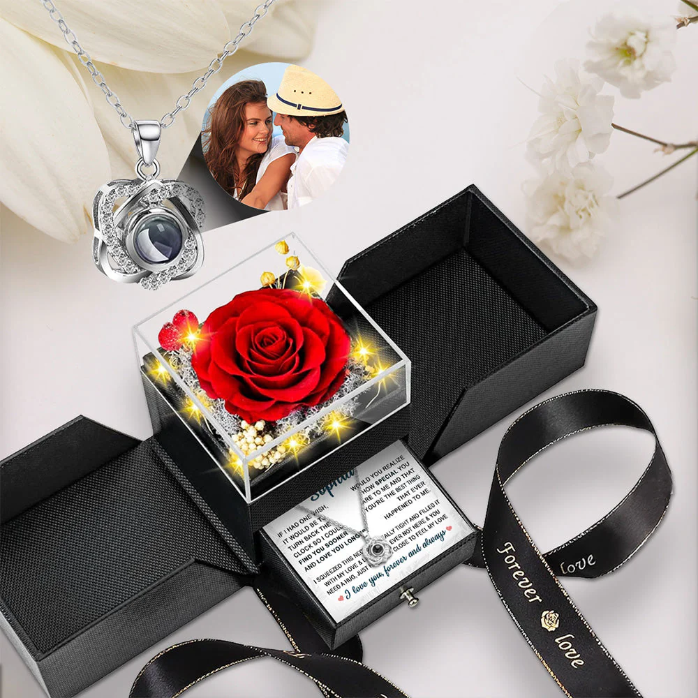 To My Wife - Personalized Custom Preserved Rose With Projection Necklace - Image 3