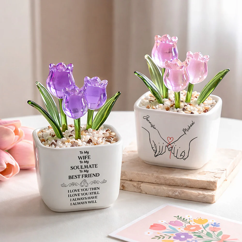 To My Wife Soulmate Best Friend - Personalized Custom Glass Everlasting Tulips