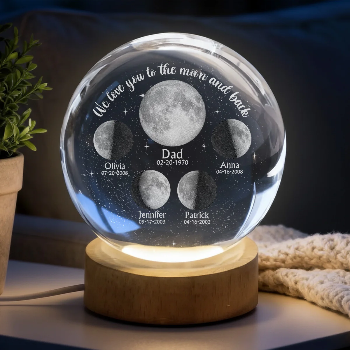 To The Moon And Back - Personalized Custom Crystal Globe Lamp - Image 2