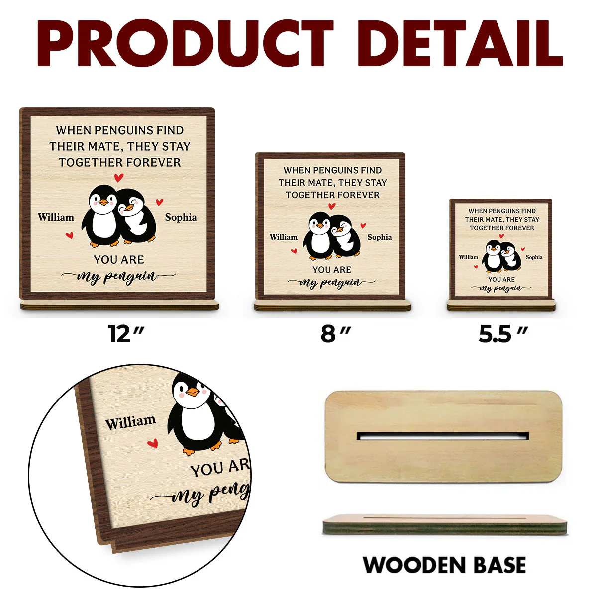 Together Forever - Personalized Custom 2-Layer Wood Plaque With Flat Base - Image 5