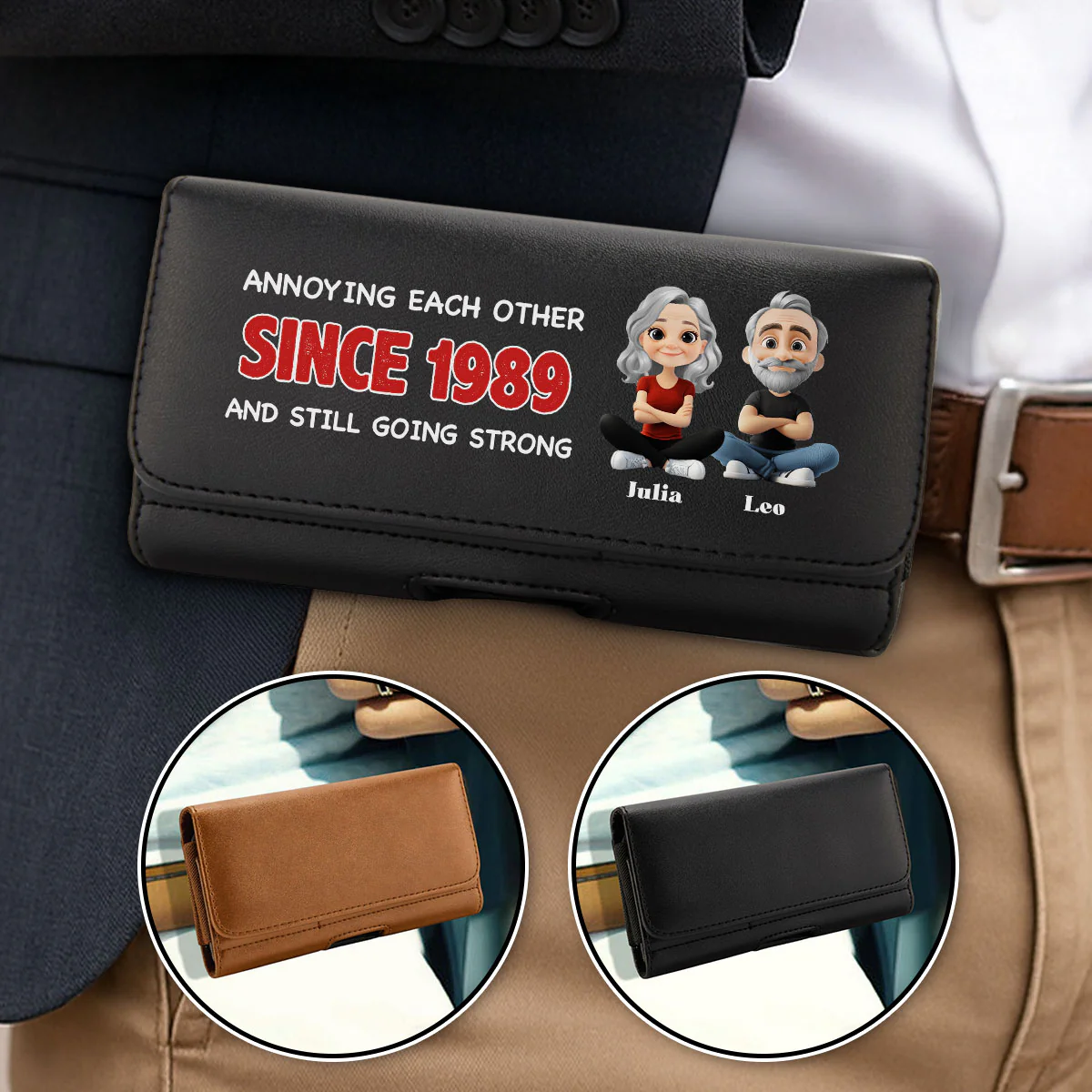 Together Forever - Personalized Custom Leather Phone And Card Holster