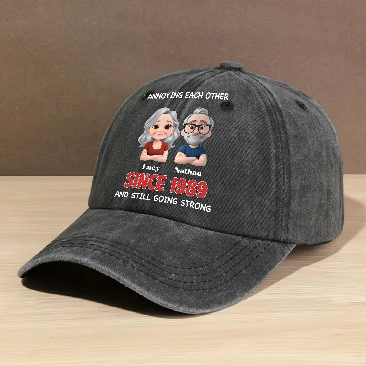 Together Forever - Personalized Custom Vintage Washed Denim Cap - Image 4