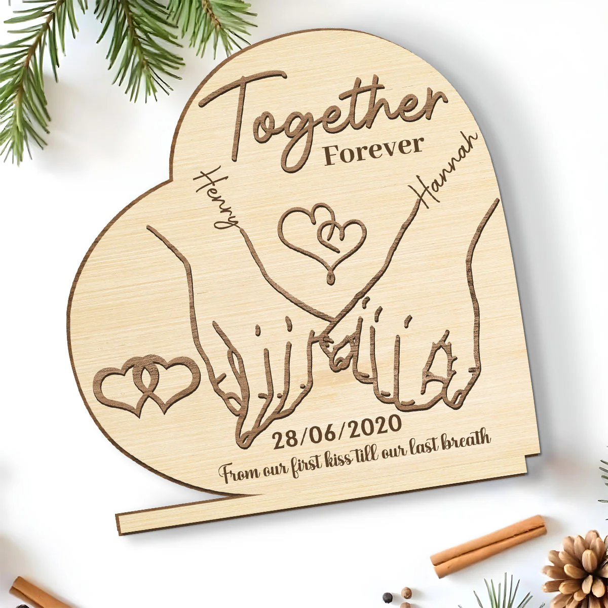Together Forever Ver 2 - Personalized Custom 2-Layer Wood Plaque With Flat Base - Image 2