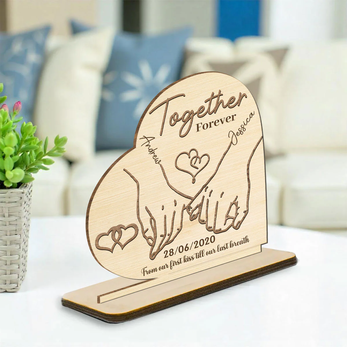 Together Forever Ver 2 - Personalized Custom 2-Layer Wood Plaque With Flat Base - Image 3