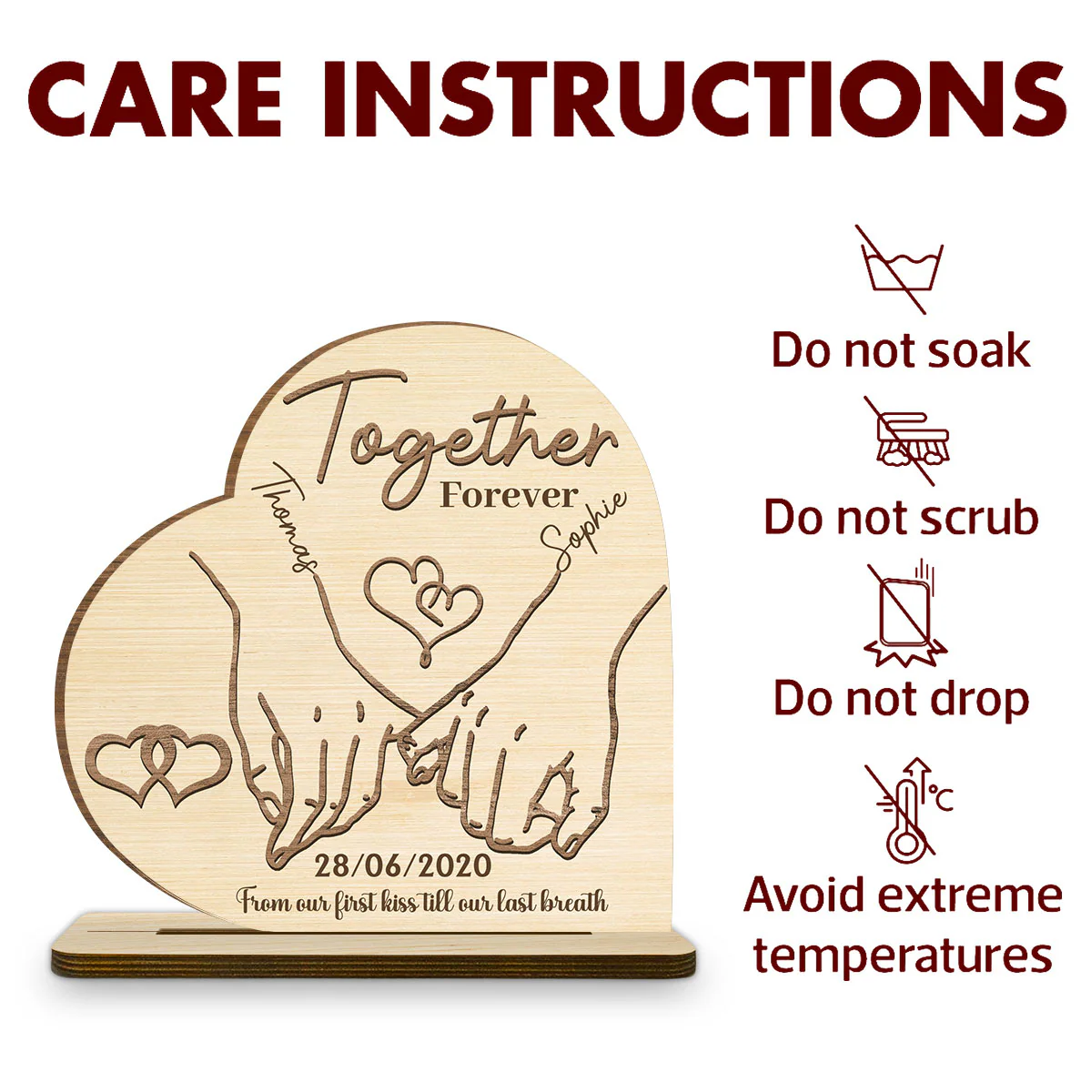 Together Forever Ver 2 - Personalized Custom 2-Layer Wood Plaque With Flat Base - Image 6