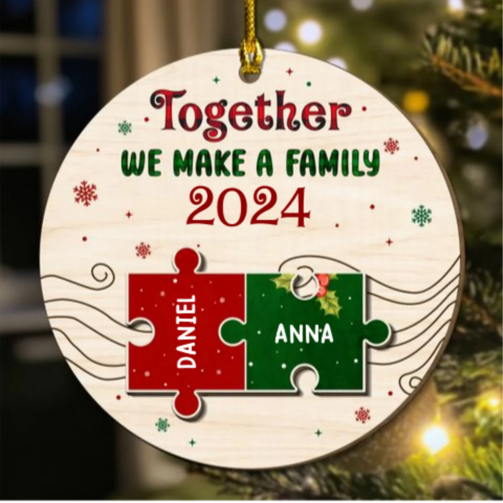 Together We Make A Family - Personalized Custom Freeshape 2-Layered Wood Ornament - Image 6