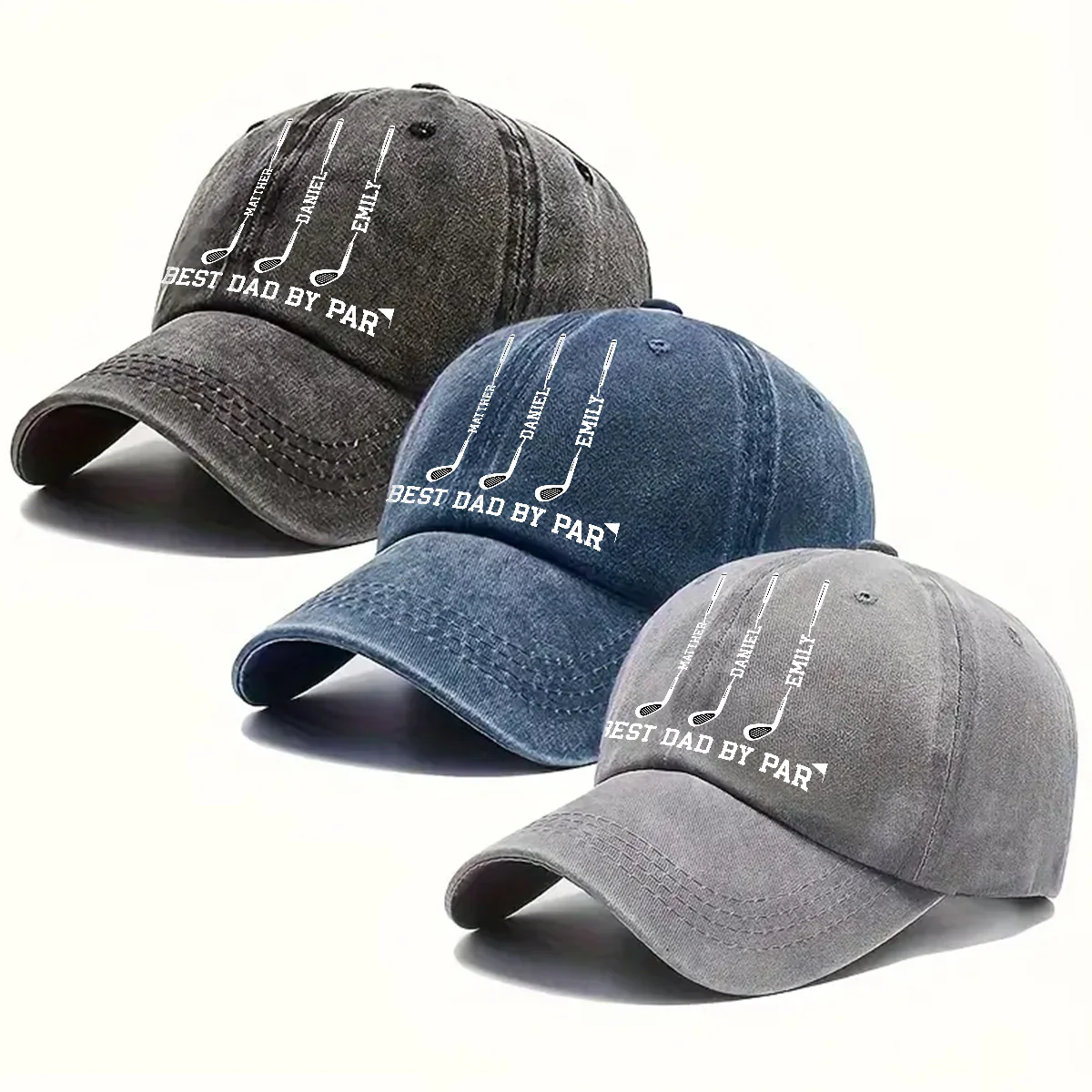 Top Dad By Par - Personalized Custom Vintage Washed Denim Cap - Image 4