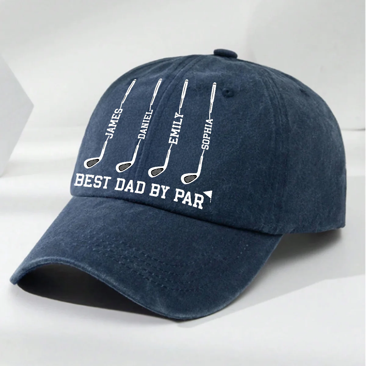 Top Dad By Par - Personalized Custom Vintage Washed Denim Cap - Image 5