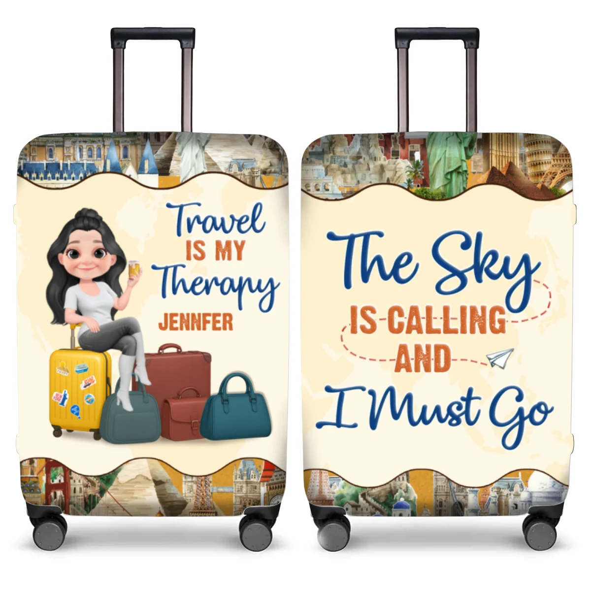 Travel Is My Therapy Cartoonize - Personalized Custom Luggage Cover - Image 6