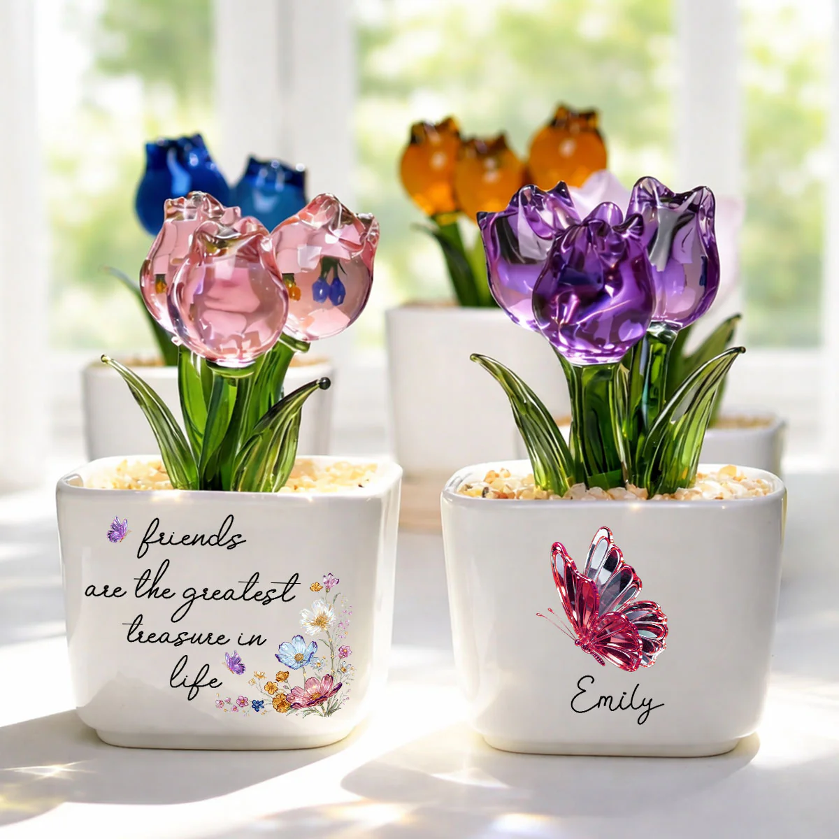 Treasured Friend - Personalized Custom Glass Everlasting Tulips - Image 2