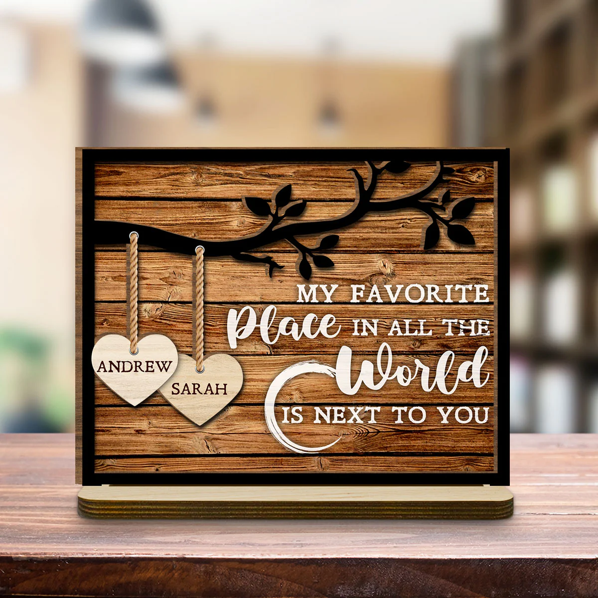 Tree Hearts - Personalized Custom 2-Layer Wood Plaque With Flat Base - Image 5