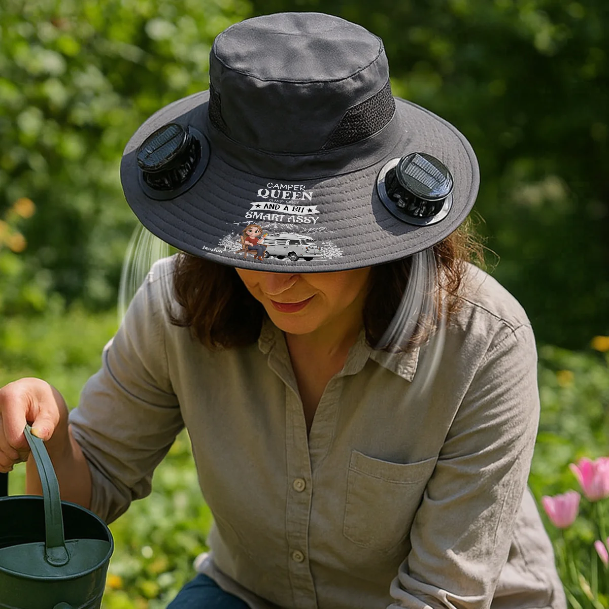 Truly A Queen Of Campers - Personalized Custom Solar Fan Hat - Image 2