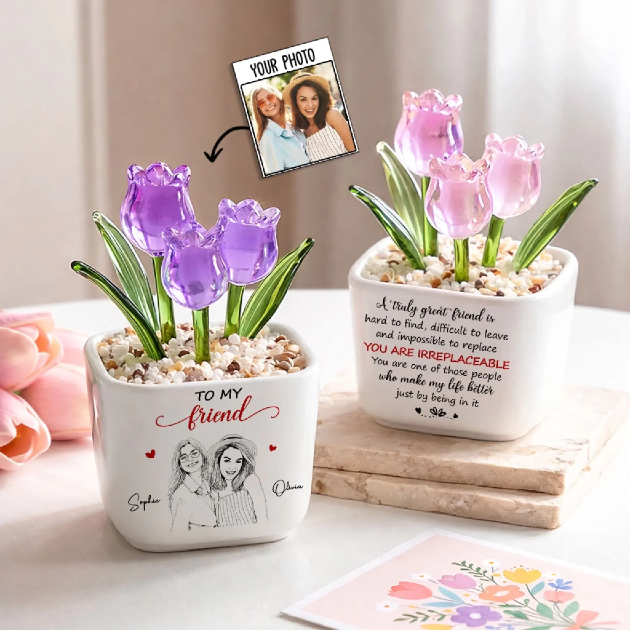 Truly Great Friend - Personalized Custom Glass Everlasting Tulips