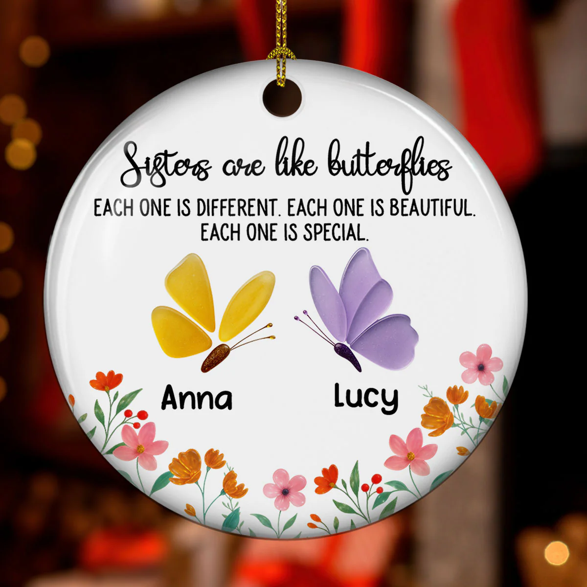 Twinkling Butterflies - Personalized Custom 3D Effect Heart Ceramic Ornament - Image 2