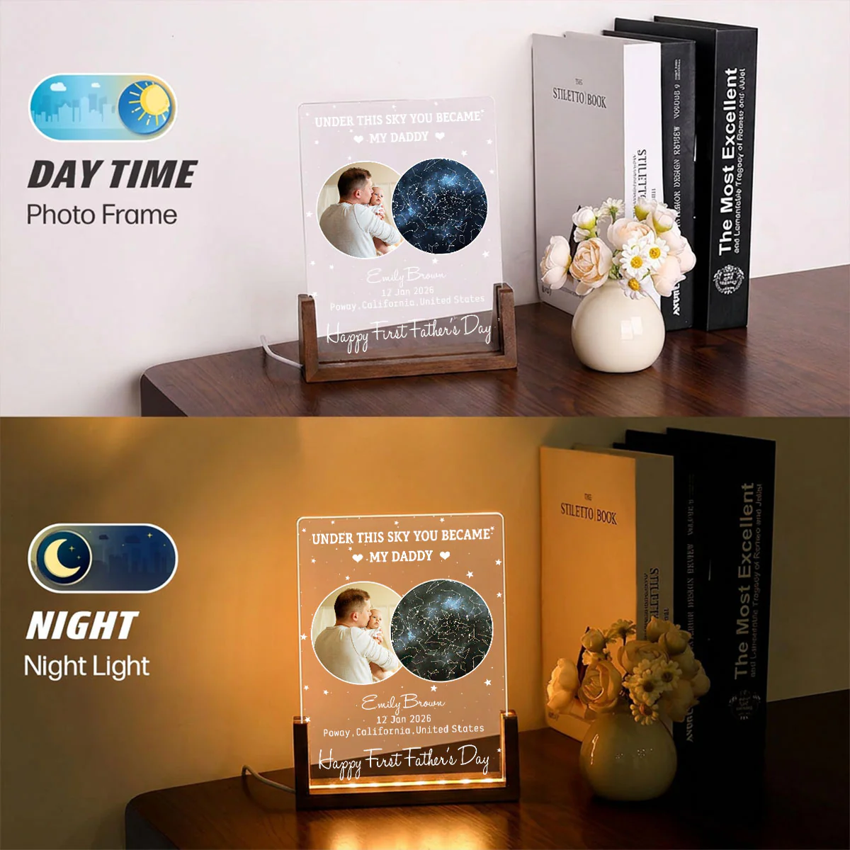 Under This Moon You Became My Daddy - Personalized Custom Night Light - Image 6