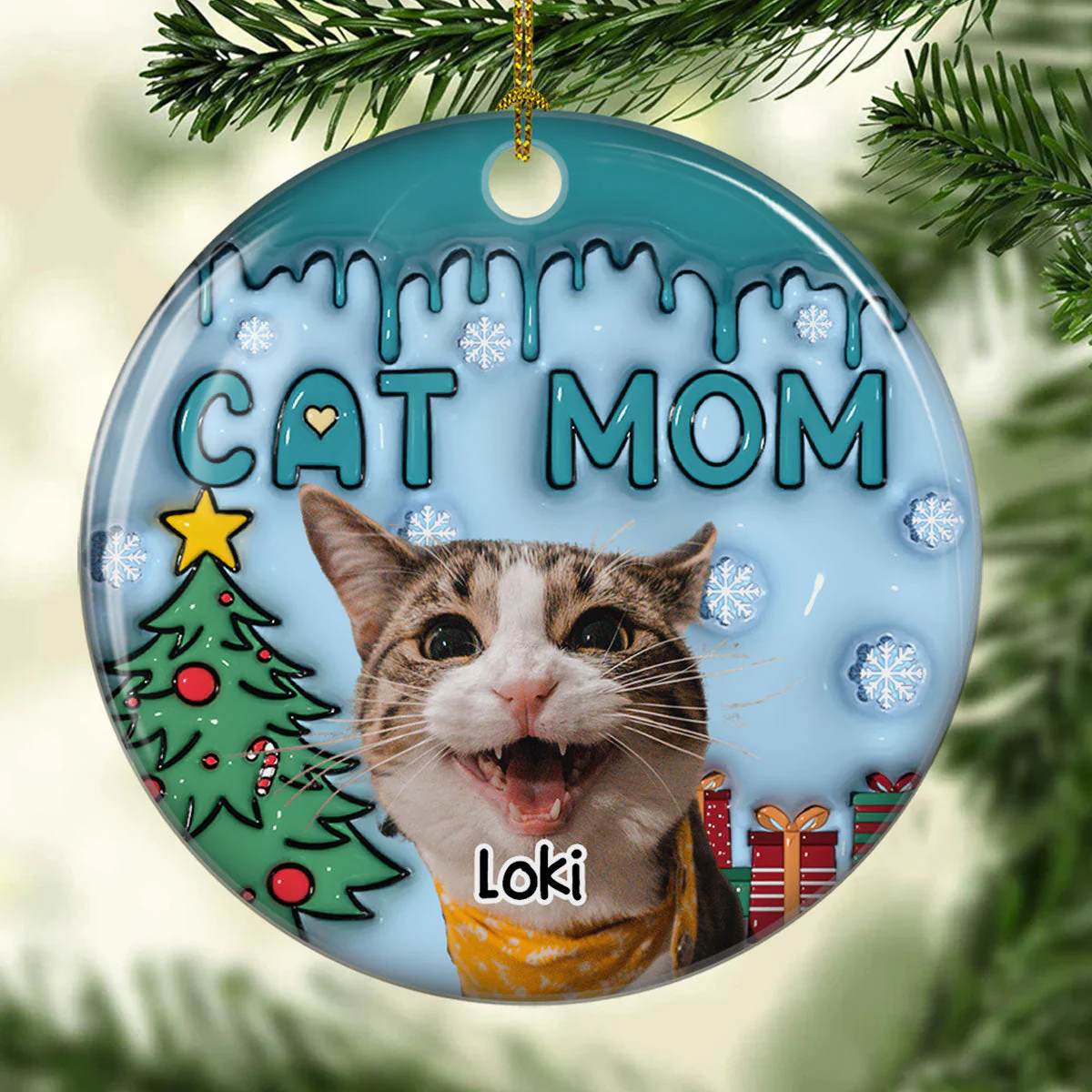 Upload Photo Lovely Cat Mom - Personalized Custom 3D Inflated Effect Ceramic Ornament - Image 2