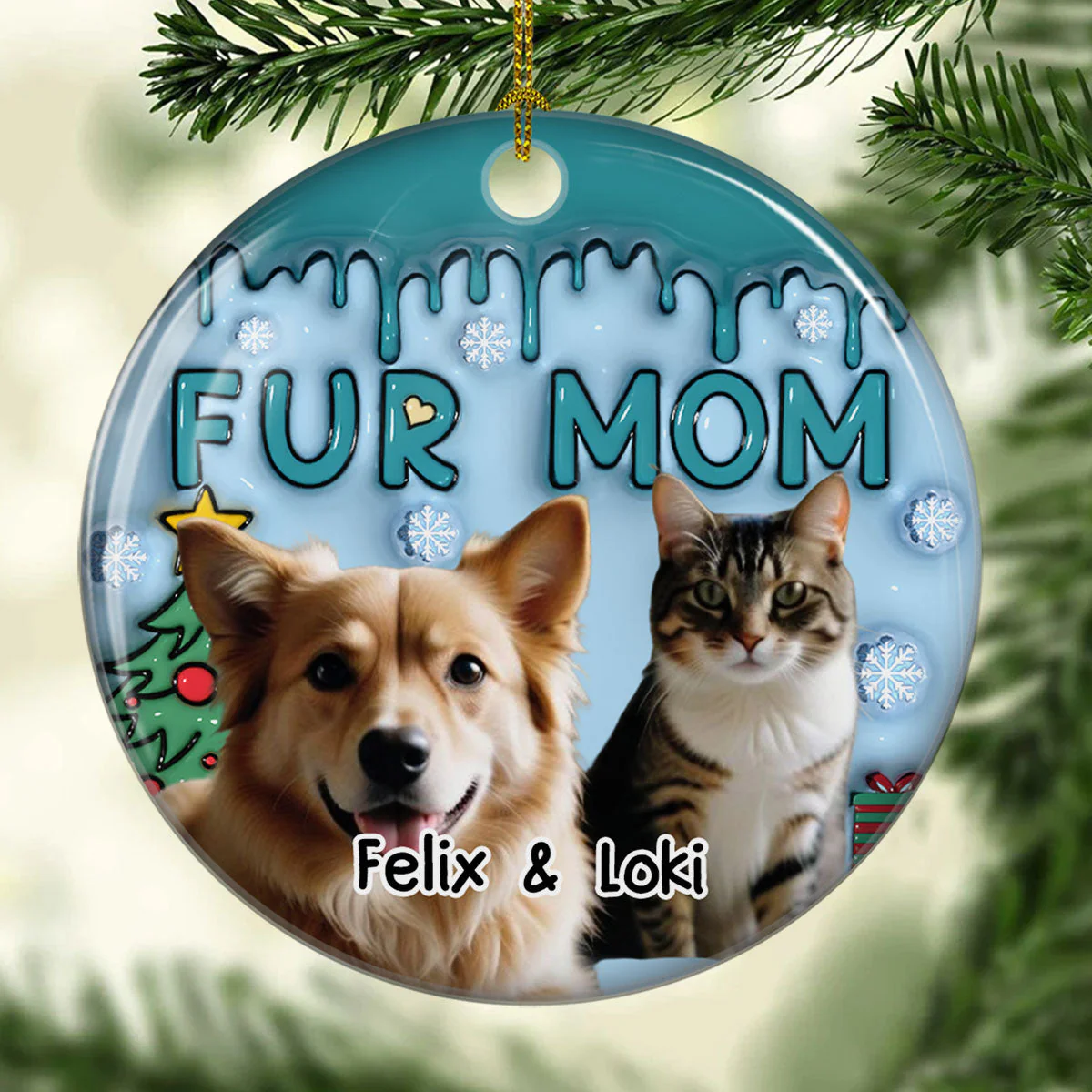 Upload Photo Lovely Fur Mom - Personalized Custom 3D Inflated Effect Ceramic Ornament - Image 2