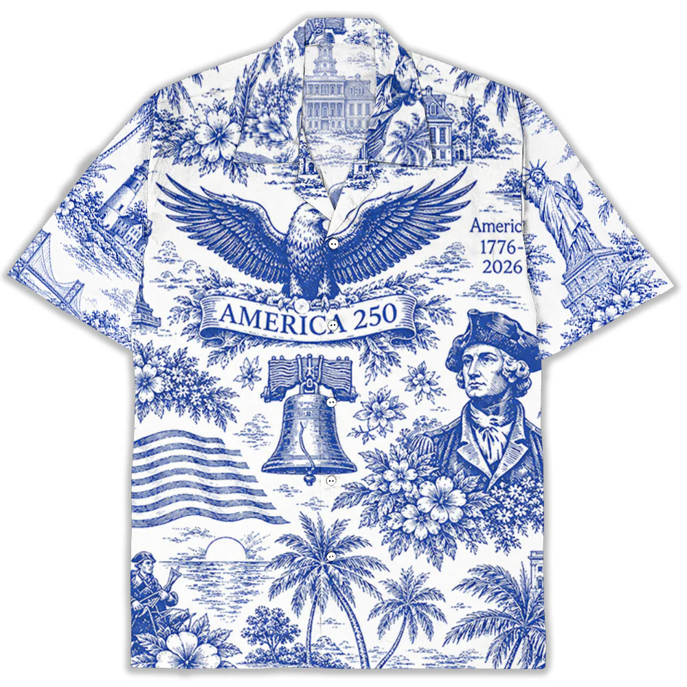 US 250 Anniversary Blue Toile - Personalized Custom Hawaiian Shirt