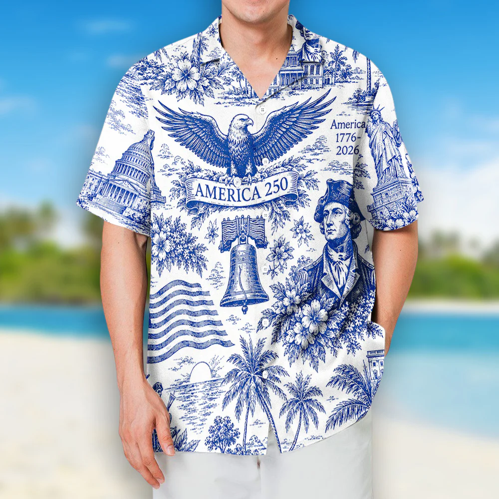 US 250 Anniversary Blue Toile - Personalized Custom Hawaiian Shirt - Image 2