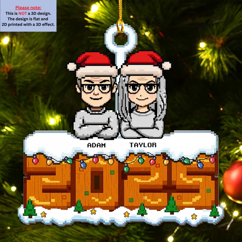 Us In This Blocky Year - Personalized Custom 3D Effect Wood Ornament - Image 5