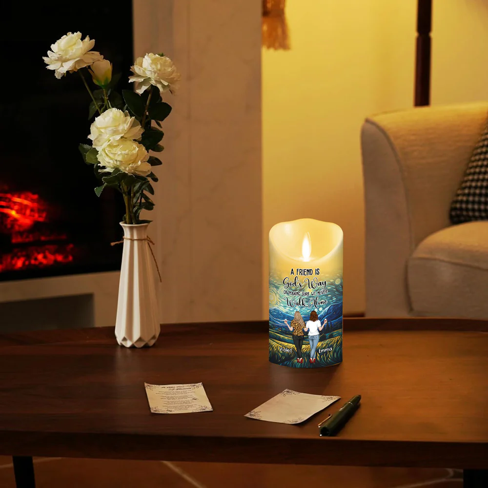 Walk Together Friendship - Personalized Custom LED Candle - Image 4