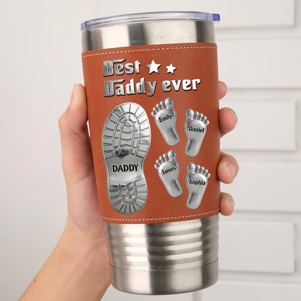 Walk With Dad - Personalized Custom Leather Tumbler - Image 2