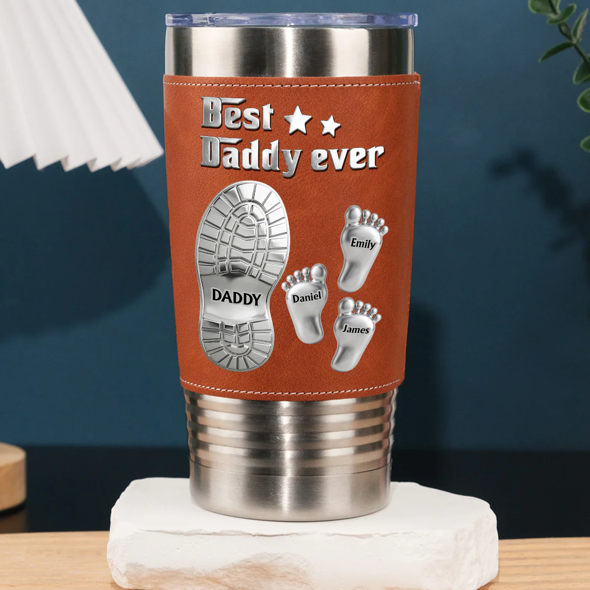Walk With Dad - Personalized Custom Leather Tumbler - Image 3