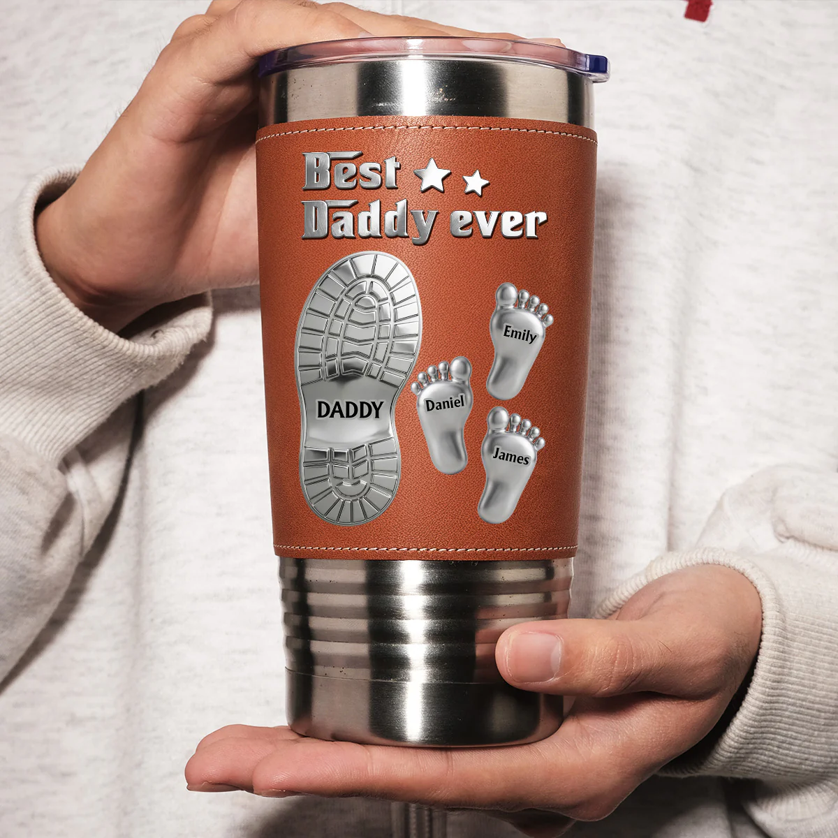 Walk With Dad - Personalized Custom Leather Tumbler - Image 4
