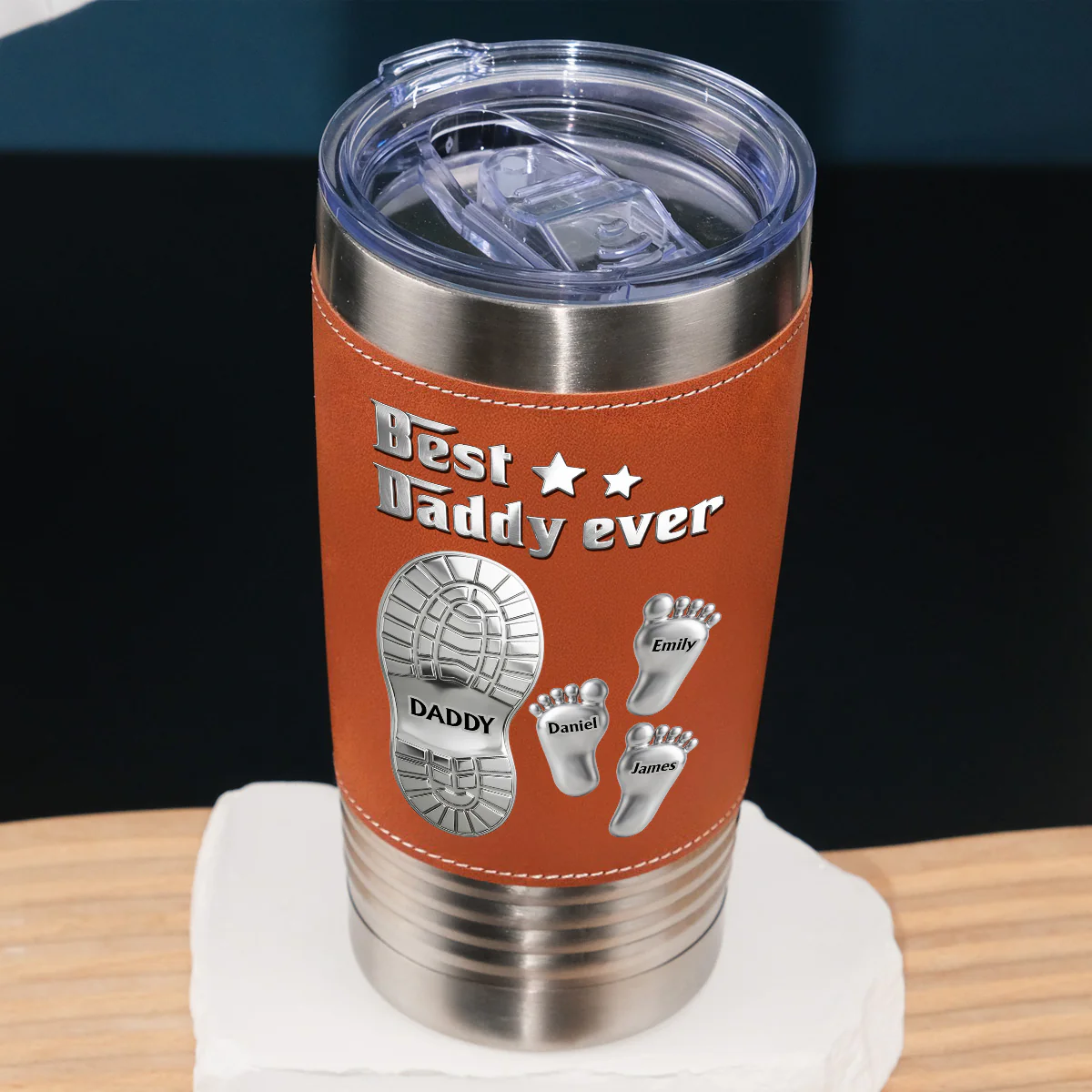 Walk With Dad - Personalized Custom Leather Tumbler - Image 5