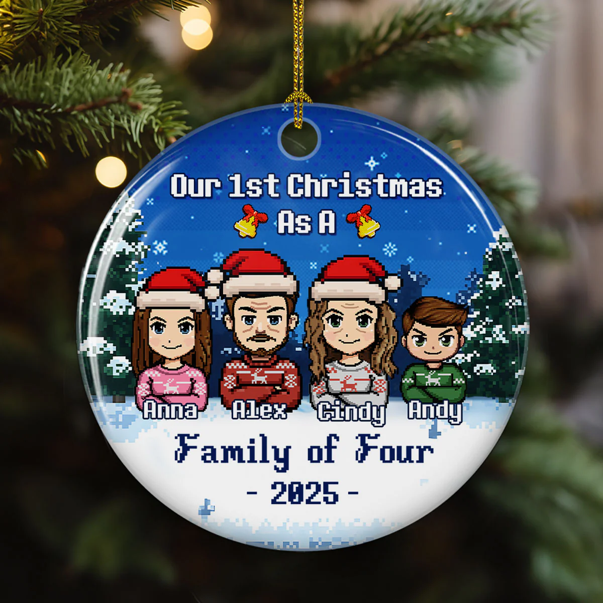 Warm Winter Family - Personalized Custom Ceramic Ornament - Image 2