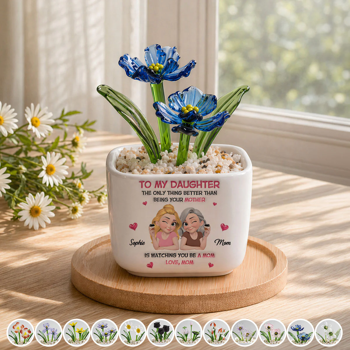 Watching Daughter Be A Mom - Personalized Custom Glass Birth Month Flower