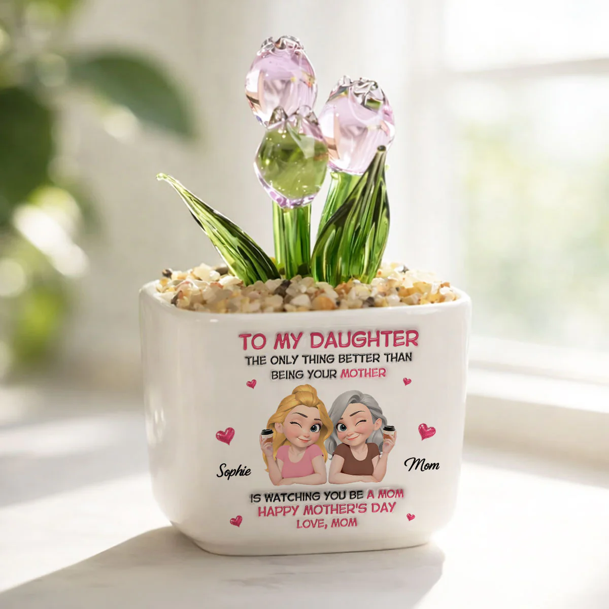Watching Daughter Be A Mom - Personalized Custom Glass Everlasting Tulips - Image 2