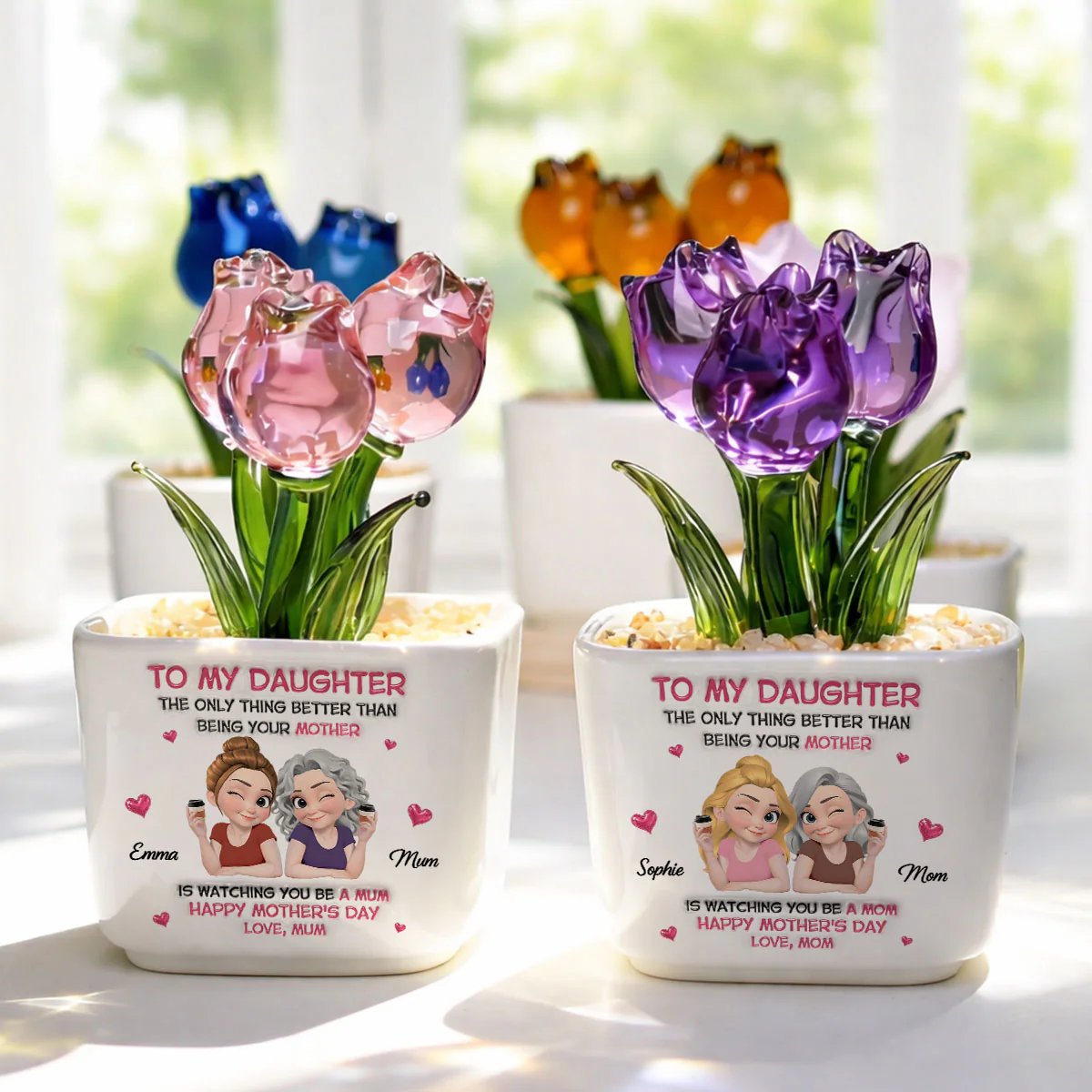 Watching Daughter Be A Mom - Personalized Custom Glass Everlasting Tulips - Image 3