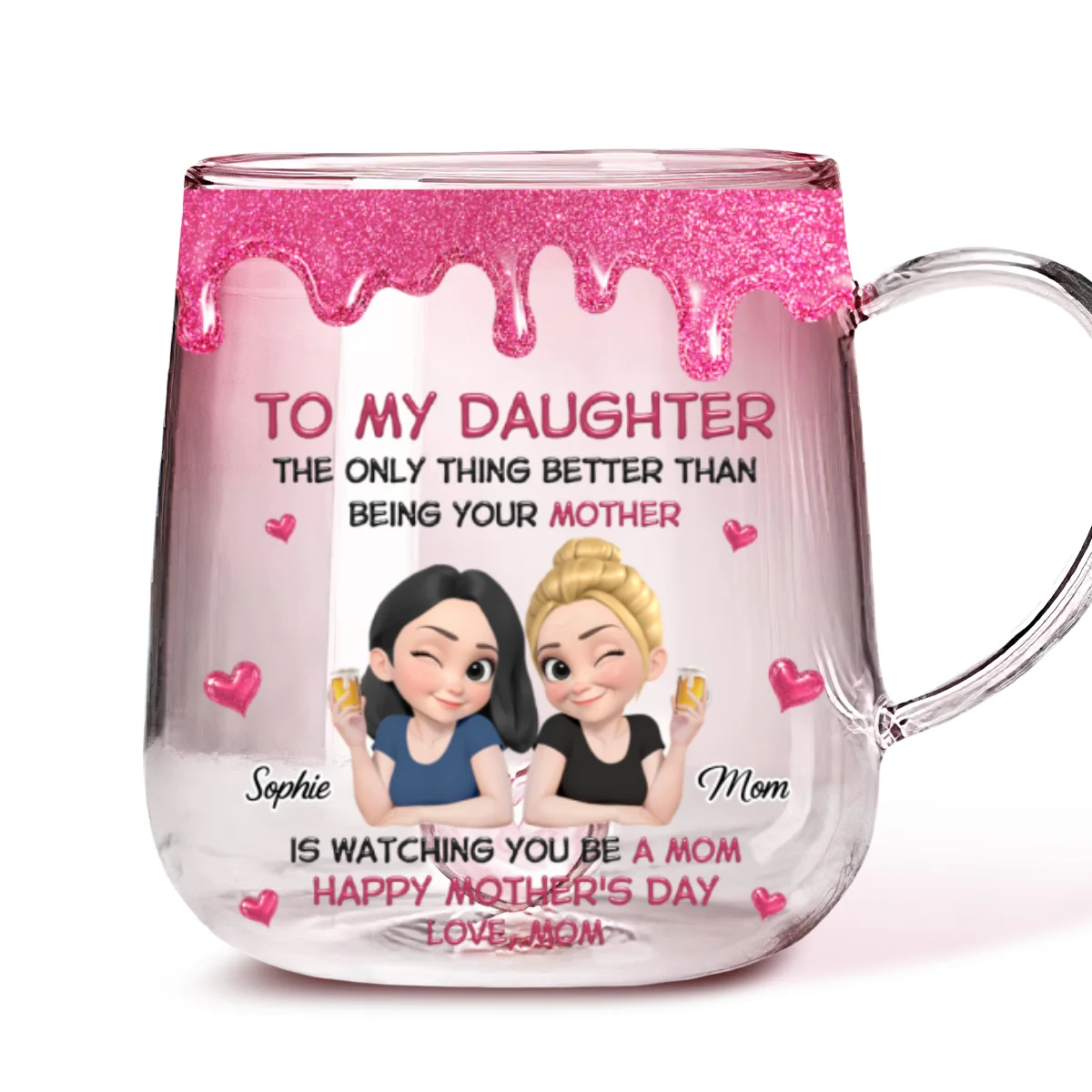 Watching Daughter Be A Mom - Personalized Custom Pink Gradient Glass Mug - Image 5