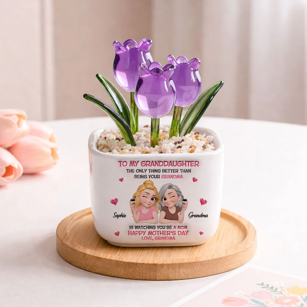 Watching Granddaughter Be A Mom - Personalized Custom Glass Everlasting Tulips