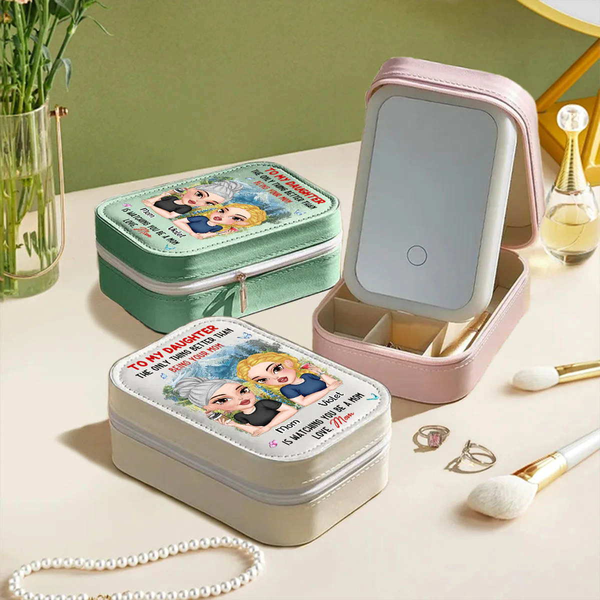 Watching You Be A Mom - Personalized Custom Jewelry Box With LED Mirror - Image 3