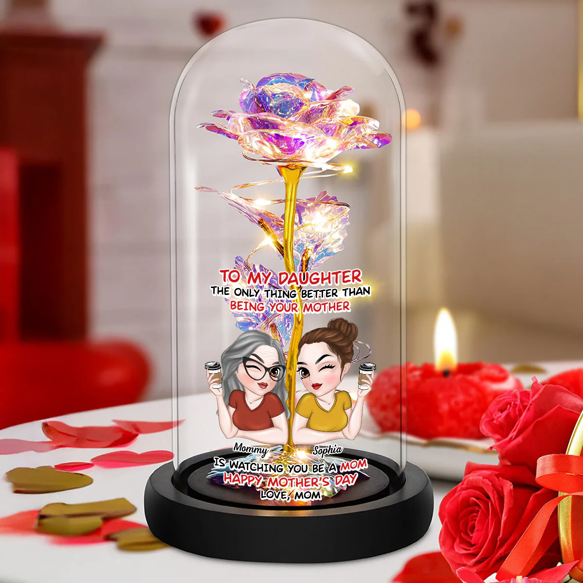 Watching You Be A Mom - Personalized Custom Sparkly Rose - Image 2