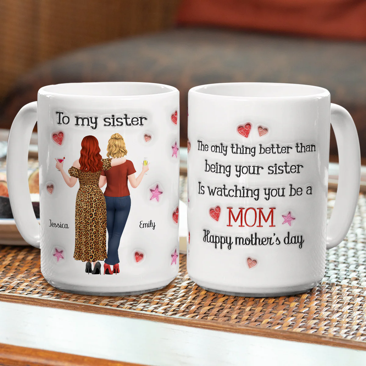 Watching You Be A Mom Sister Bestie - Personalized Custom 3D Inflated Effect Coffee Mug - Image 4