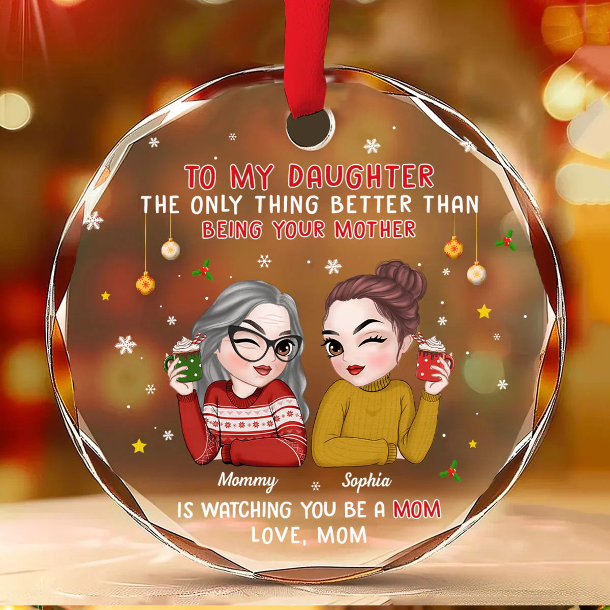 Watching You Be A Mother - Personalized Custom Glass Ornament - Image 2