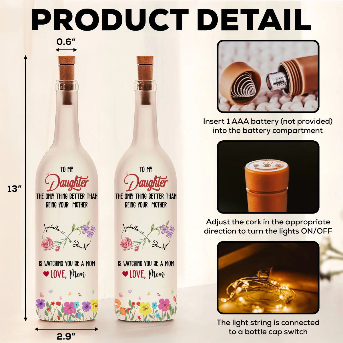 Watching You Being A Mom - Personalized Custom Bottle Lamp - Image 6