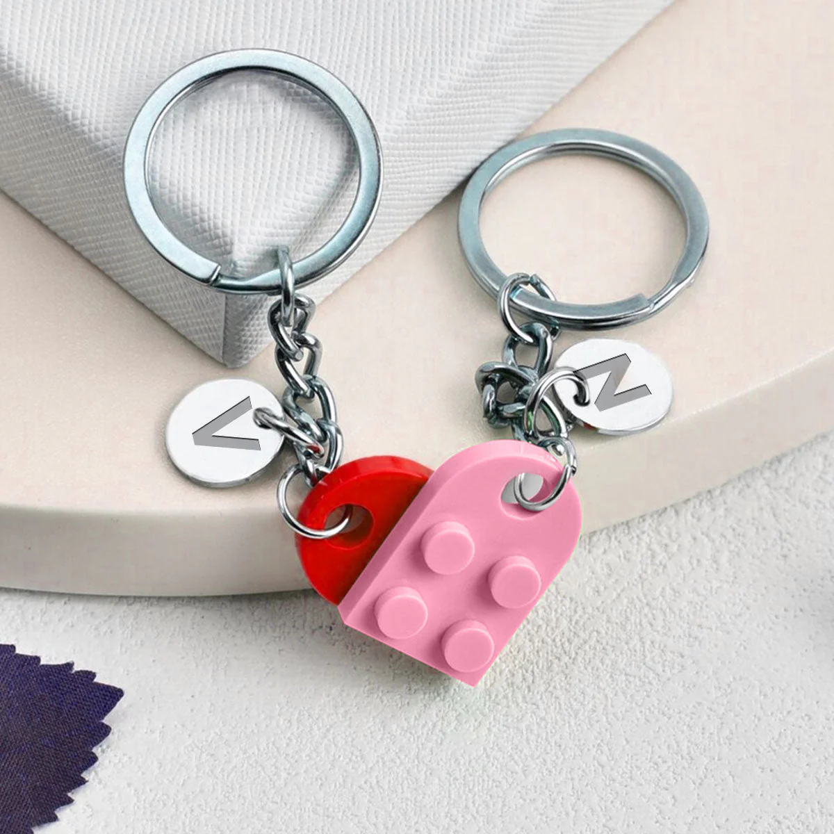 We Are A Perfect Match - Personalized Custom Heart Brick Keychain - Image 5