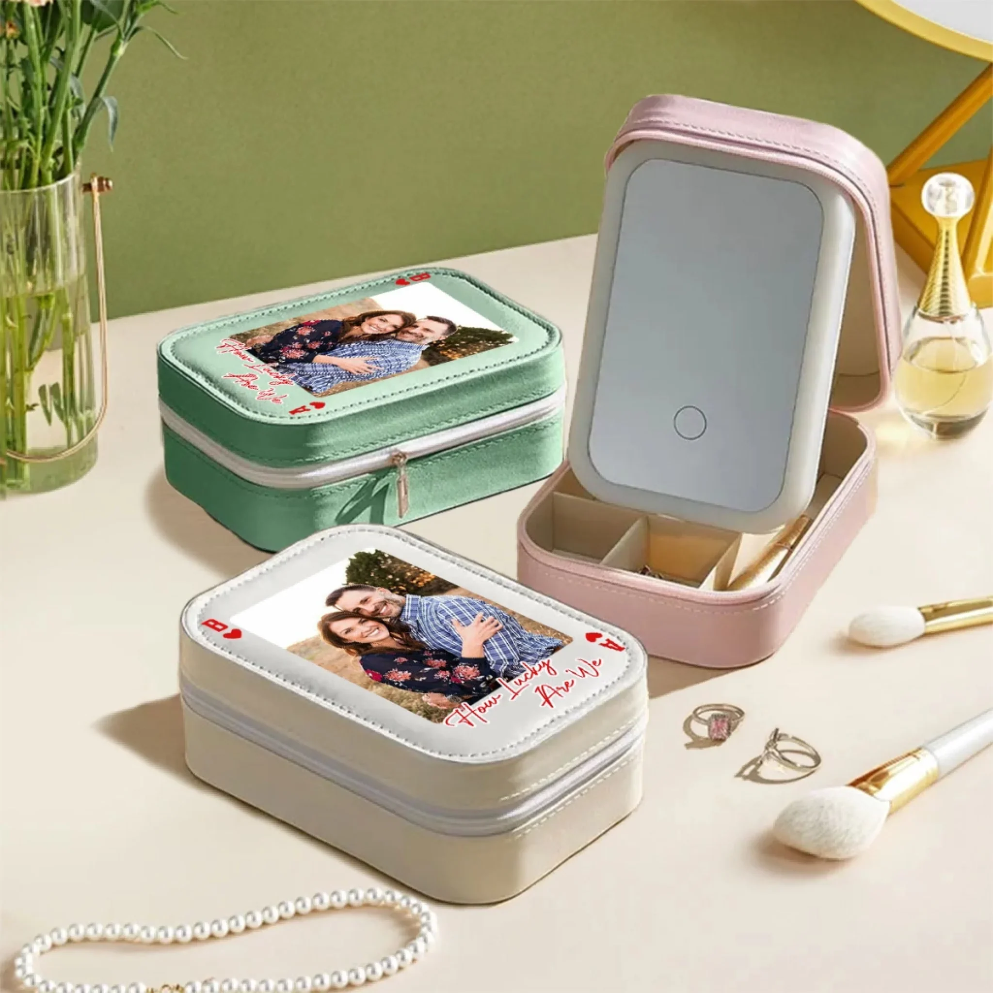 We Are A Perfect Pair - Personalized Custom Jewelry Box With LED Mirror - Image 2