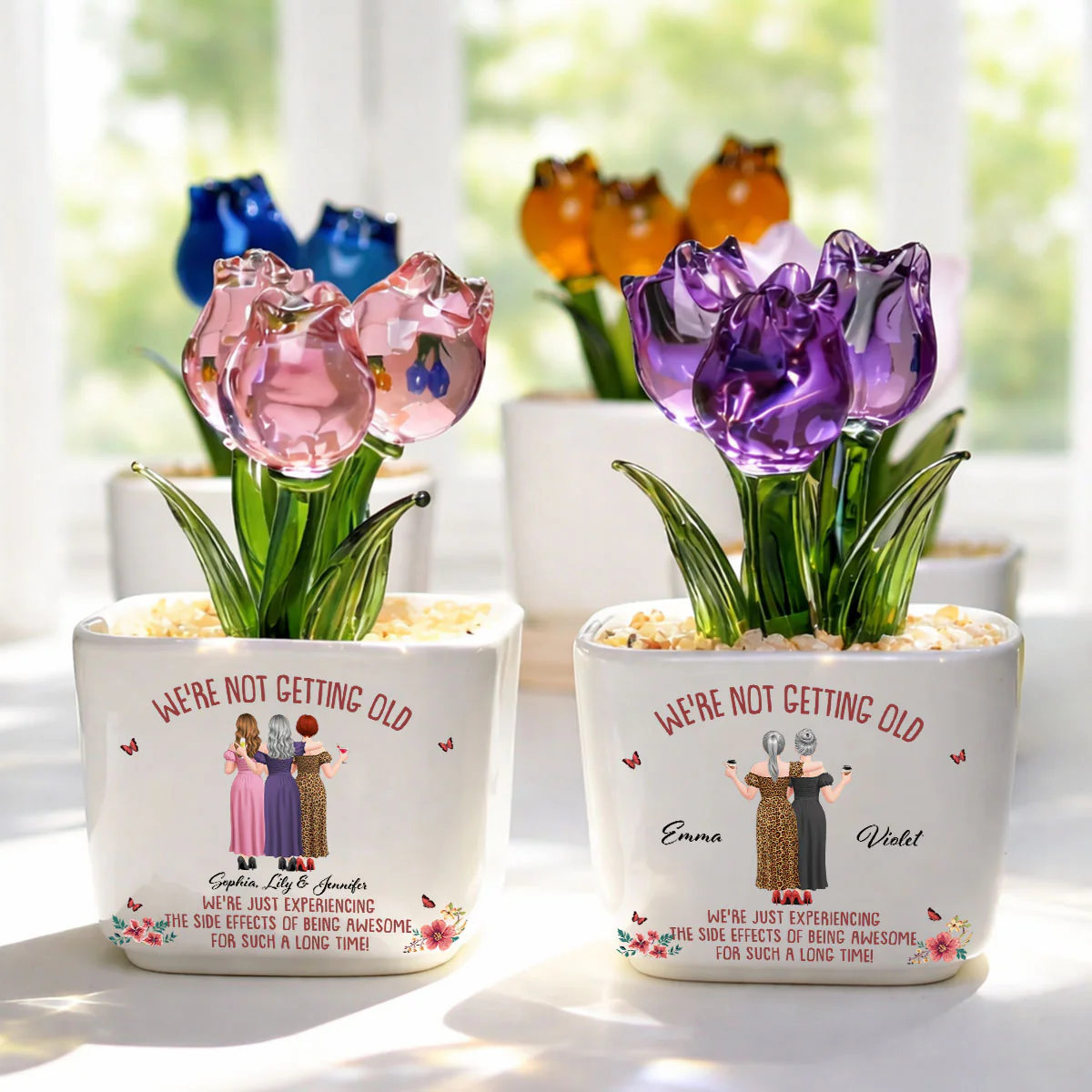 We Are Not Getting Old - Personalized Custom Glass Everlasting Tulips - Image 2