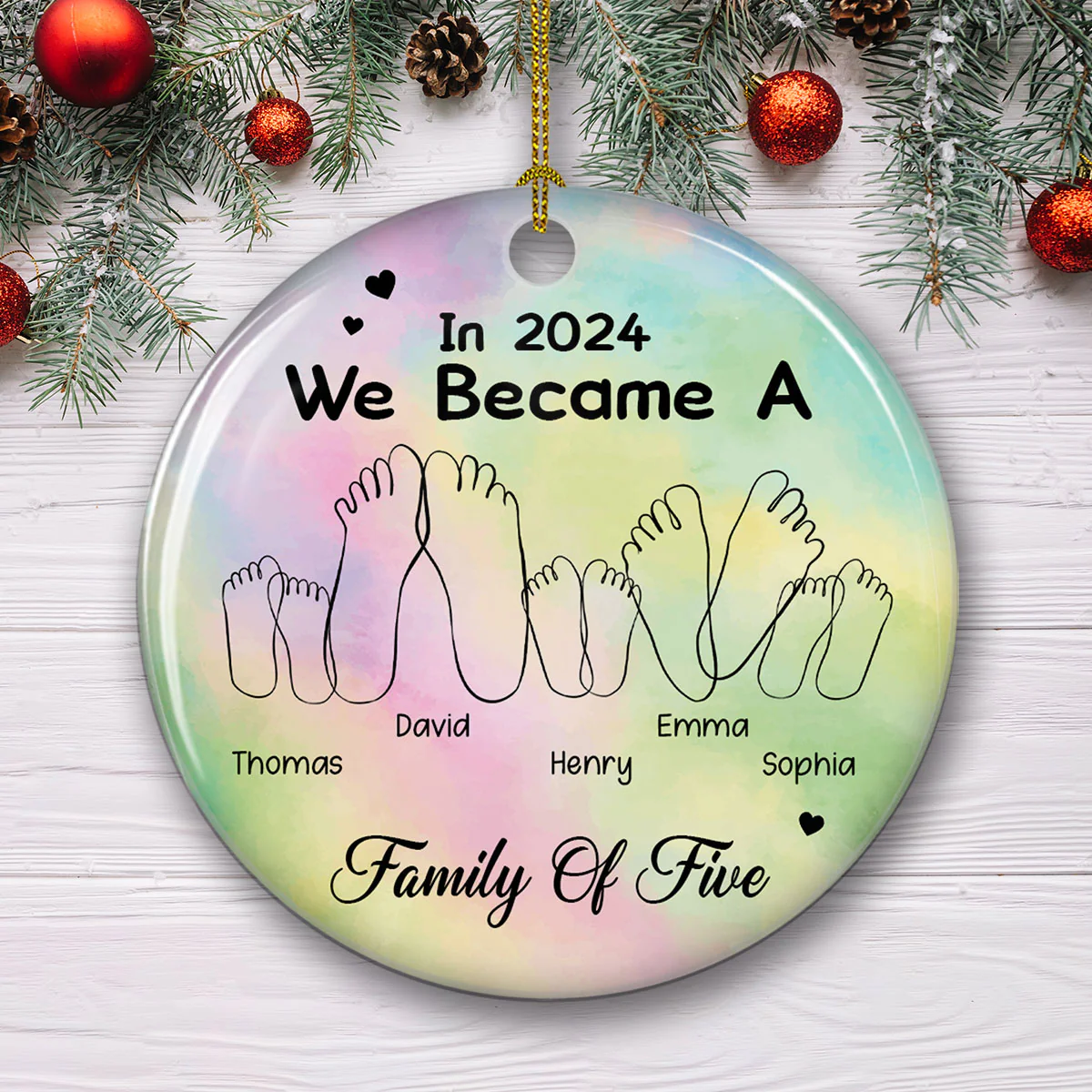 We Became A Family Of Three - Personalized Custom Ceramic Ornament - Image 3