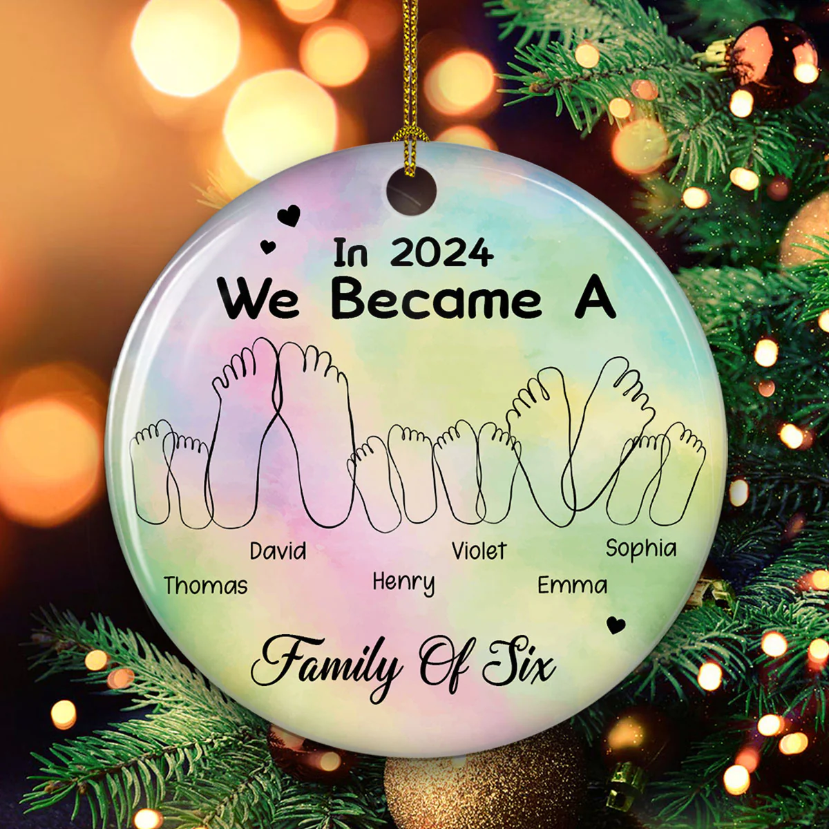 We Became A Family Of Three - Personalized Custom Ceramic Ornament - Image 4